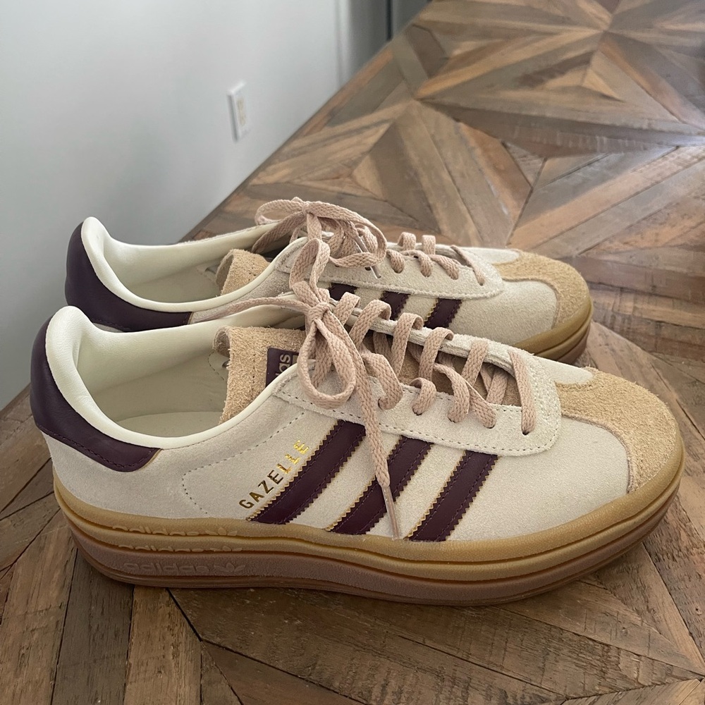 Adidas Gazelle Cream and Burgundy Trainers